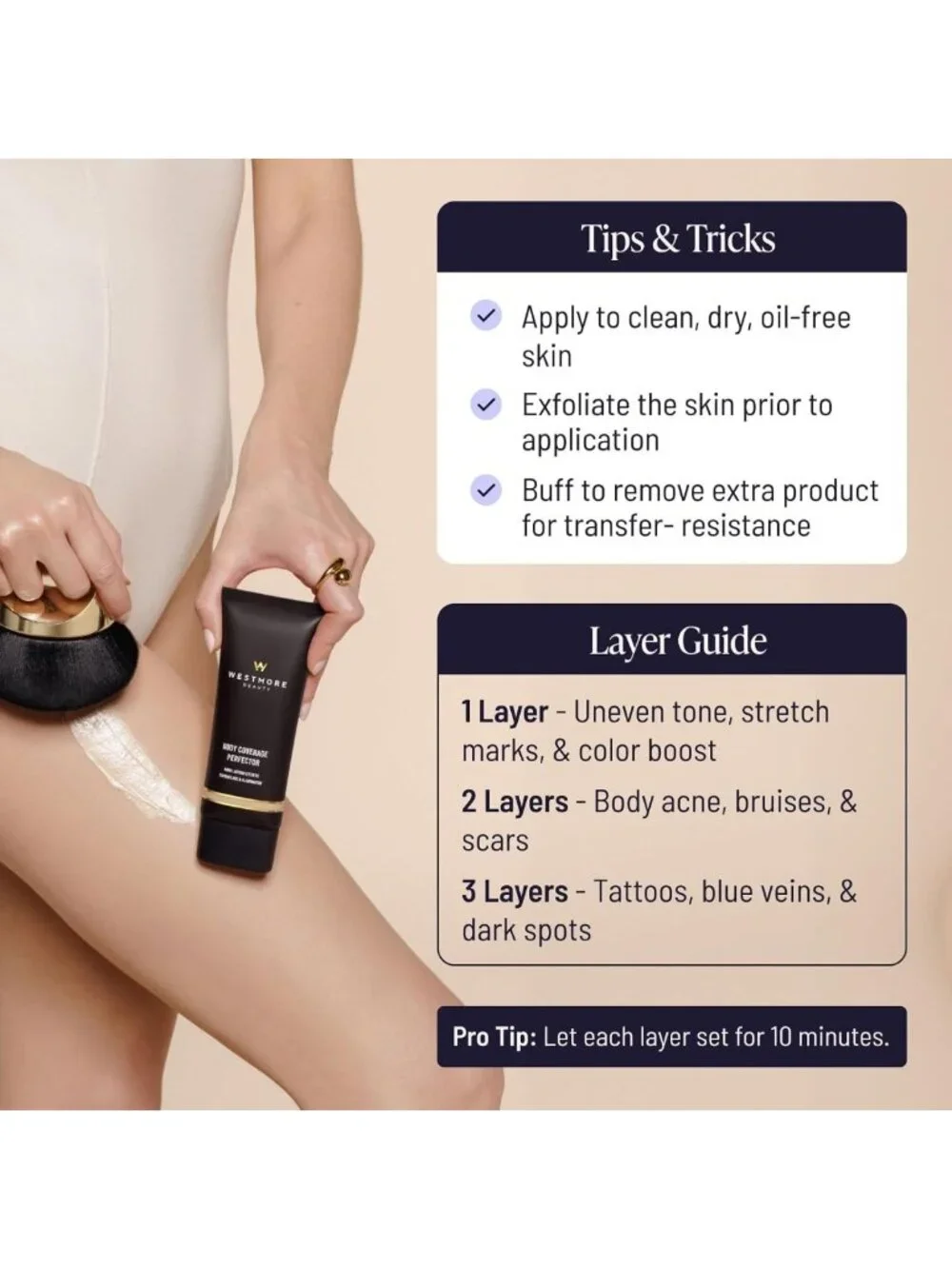 Waterproof Body Makeup & Brush - Leg Coverage, Tattoo Concealer, Golden Radiance